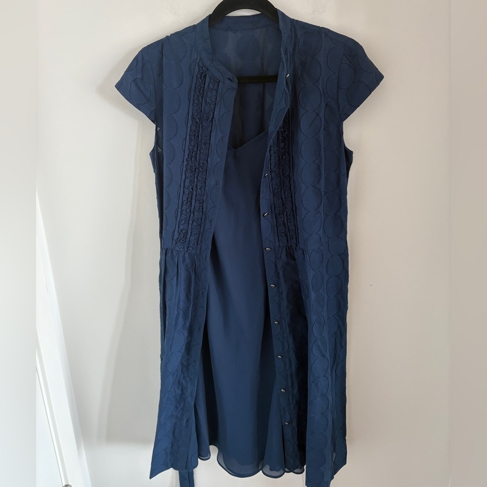 Chic Navy Button-Down Midi Dress with Slip Dress - Picture 4 of 5